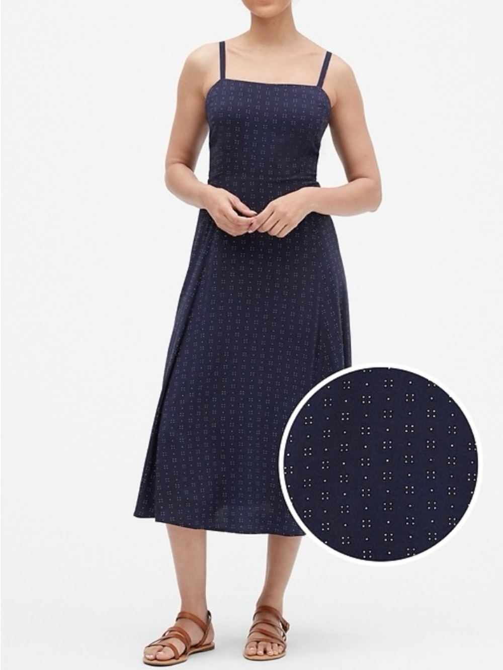 GAP Navy Eyelet Midi Dress with Spaghetti Straps